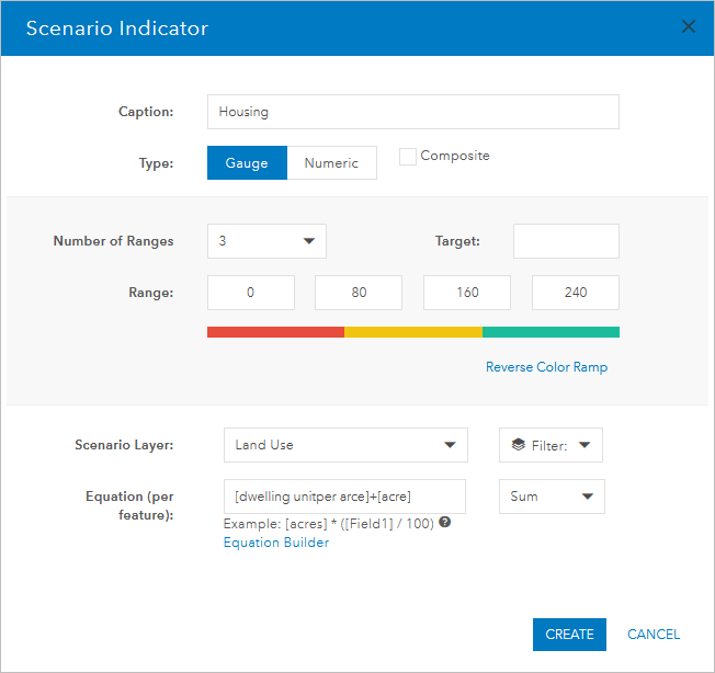 Scenario Indicator configured for estimated housing